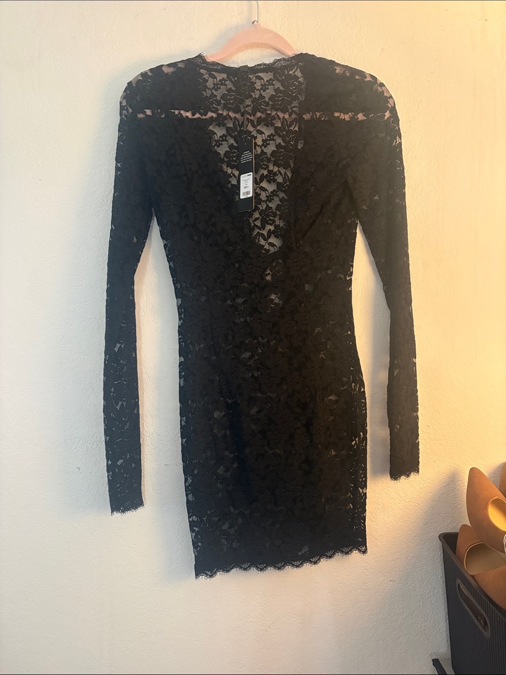 Fashion Nova Black Floral Lace Long-Sleeve Bodycon Dress